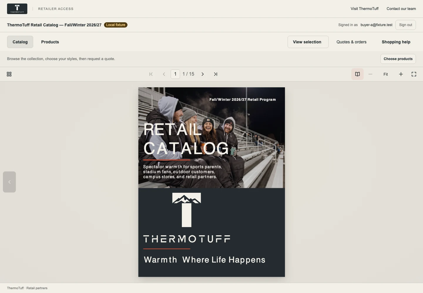 ThermoTuff catalog cover in the buyer-facing catalog reader