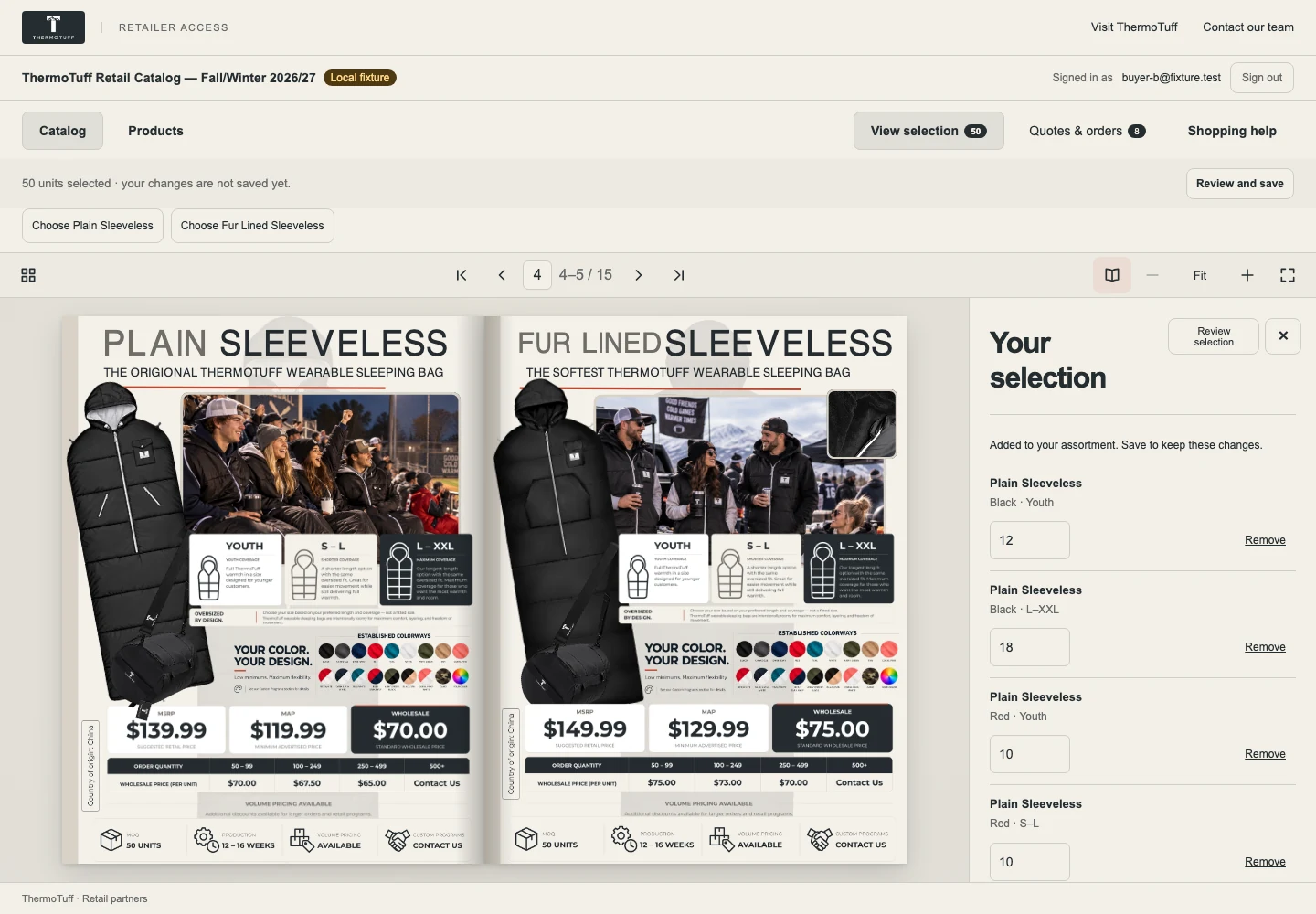 Actual development preview of the catalog buyer’s selection