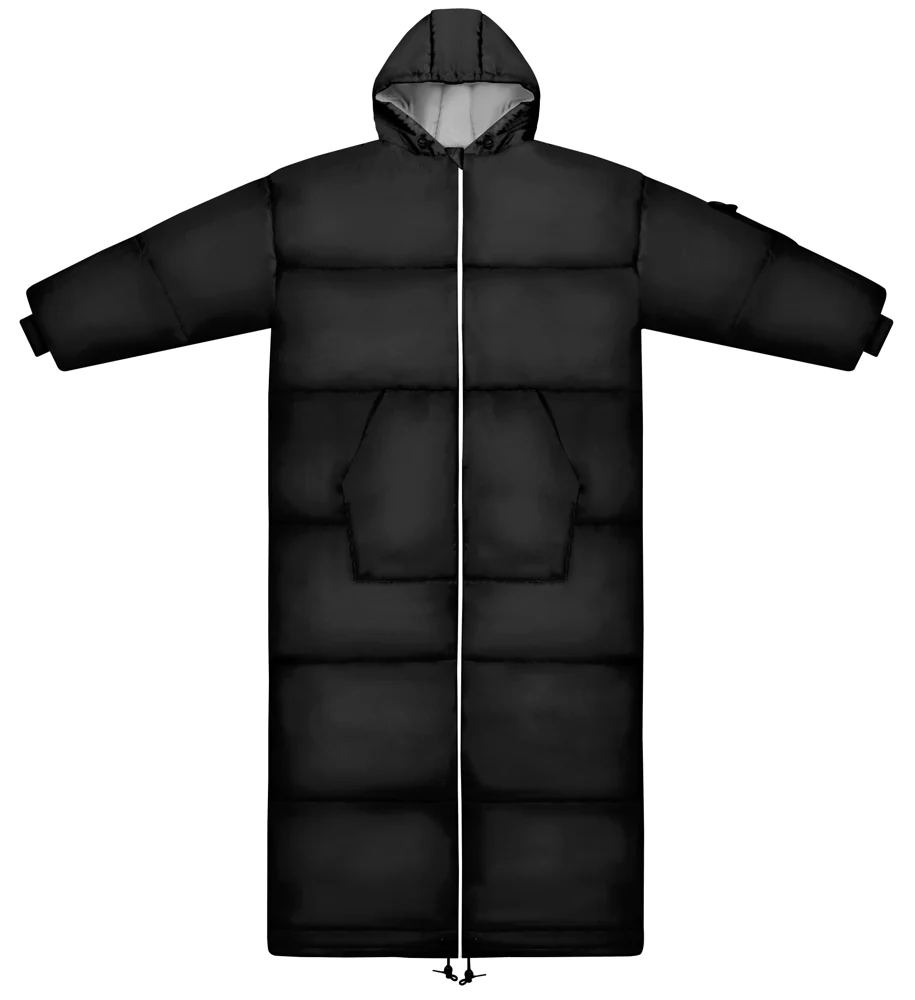 Full view of the black ThermoTuff long-sleeve wearable sleeping bag